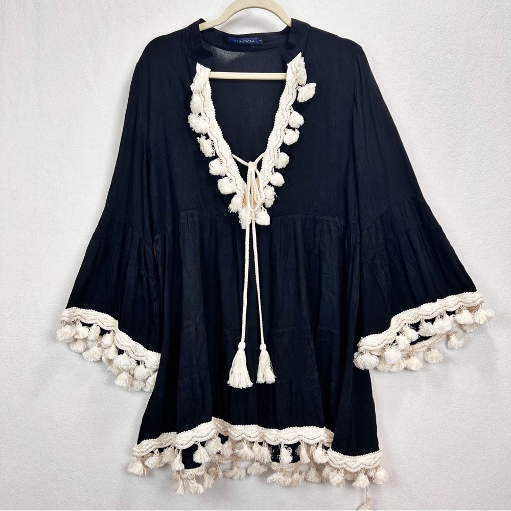 Seaopatra Luxury Beachwear Mila Dress‎ Size 1 (S 4-6) Boho Tassel Flare Sleeve